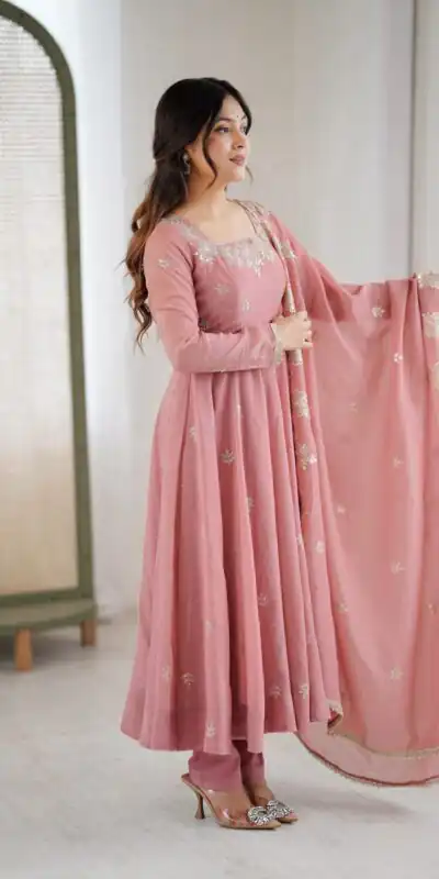 ZF 5011 Onion Crunchy Silk Gown with Embroidery Work. Wedding, Party, Festive, Events Best Price ₹2099. Delivery 4-6 Working Days. Shop now. | Gowns, Bollywood Gowns, Creative Gowns, Designer Gowns, Embroidered Gowns, Party Wear Gowns