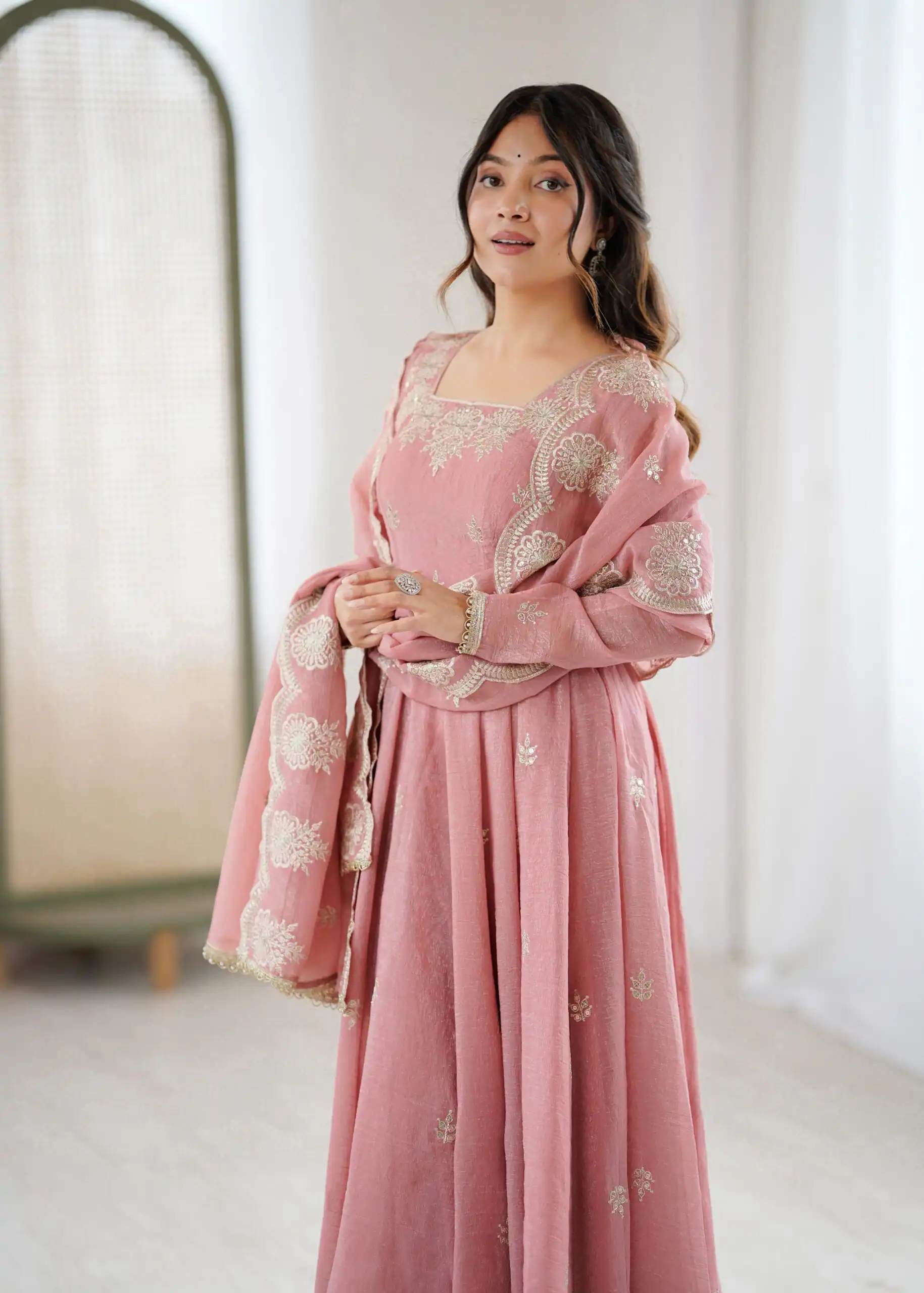ZF 5011 Onion Crunchy Silk Gown with Embroidery Work. Wedding, Party, Festive, Events Best Price ₹2099. Delivery 4-6 Working Days. Shop now. | Gowns, Bollywood Gowns, Creative Gowns, Designer Gowns, Embroidered Gowns, Party Wear Gowns
