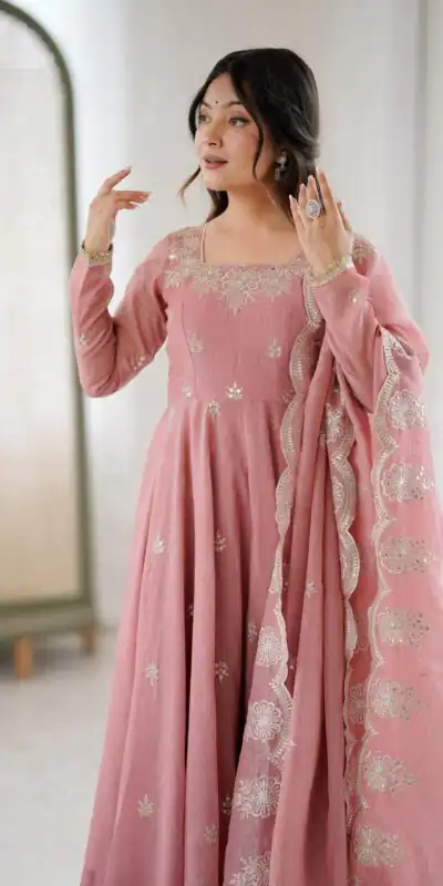 ZF 5011 Onion Crunchy Silk Gown with Embroidery Work. Wedding, Party, Festive, Events Best Price ₹2099. Delivery 4-6 Working Days. Shop now. | Gowns, Bollywood Gowns, Creative Gowns, Designer Gowns, Embroidered Gowns, Party Wear Gowns