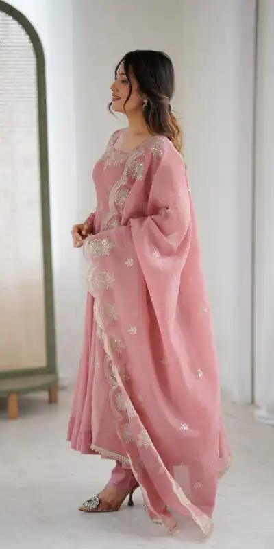 ZF 5011 Onion Crunchy Silk Gown with Embroidery Work. Wedding, Party, Festive, Events Best Price ₹2099. Delivery 4-6 Working Days. Shop now. | Gowns, Bollywood Gowns, Creative Gowns, Designer Gowns, Embroidered Gowns, Party Wear Gowns