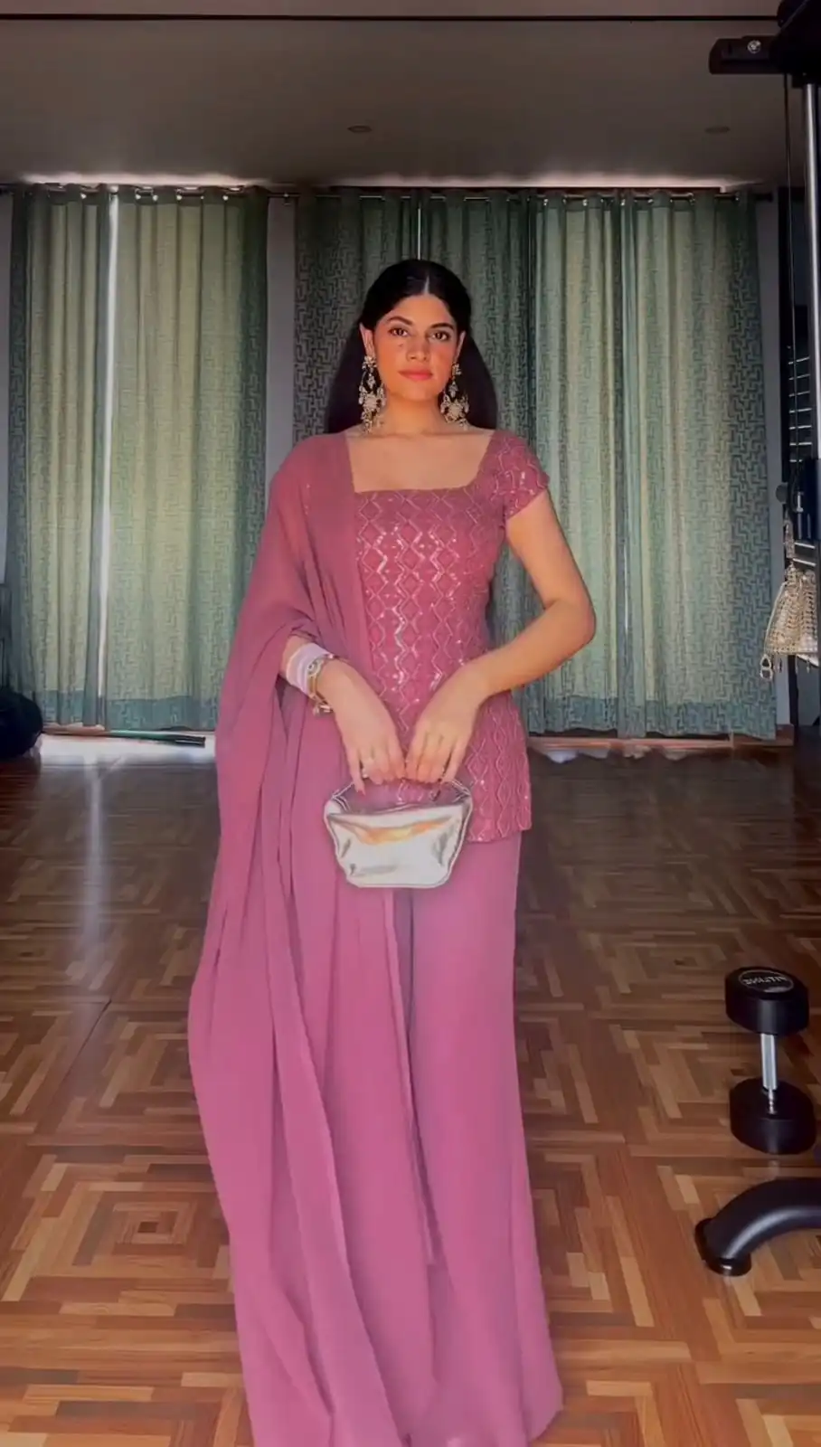 Onion Faux Georgette Thread Work Salwar Suit