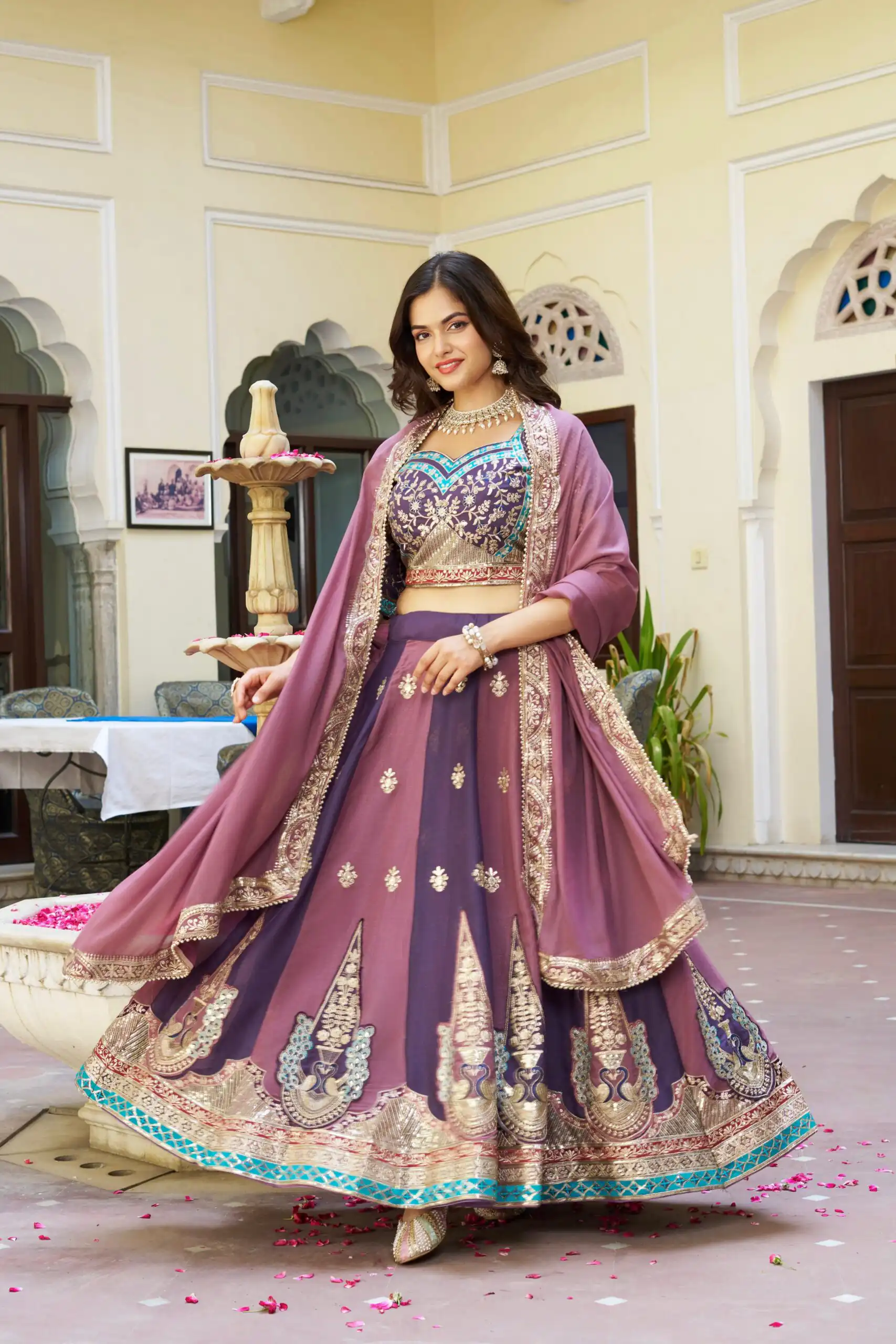 Onion Star Georgette Lace Thread Work Lehenga Choli - Image 2