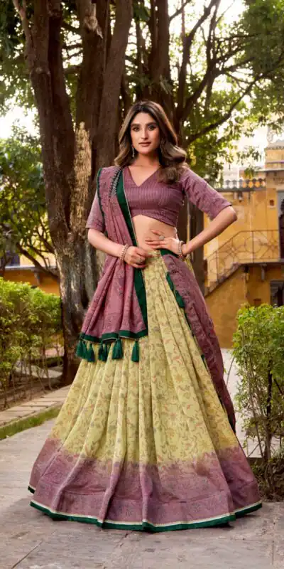 Onion Vichitra Silk Printed Lehenga Choli
