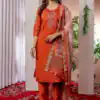 Orange Viscose Silk Thread Embroider Work Salwar Suit