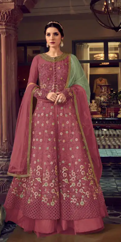 Peach Banglory Silk Embroidery Stone Work Salwar Suit