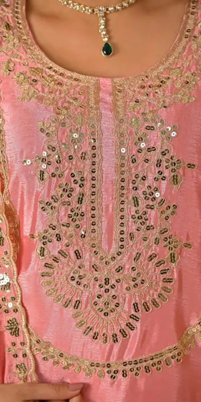 ND 5033 Peach Chinon Silk Salwar Suit with Embroidery Work & Lace Work. Affordable Price ₹2149. Delivery 4-6 Working Days. Shop now. | Jump Suits, Salwar suit, Casual Suits, Creative suits, Designer Suits, Palazzo Suits, Party Wear Suits, Patiala Suits, Straight Suits