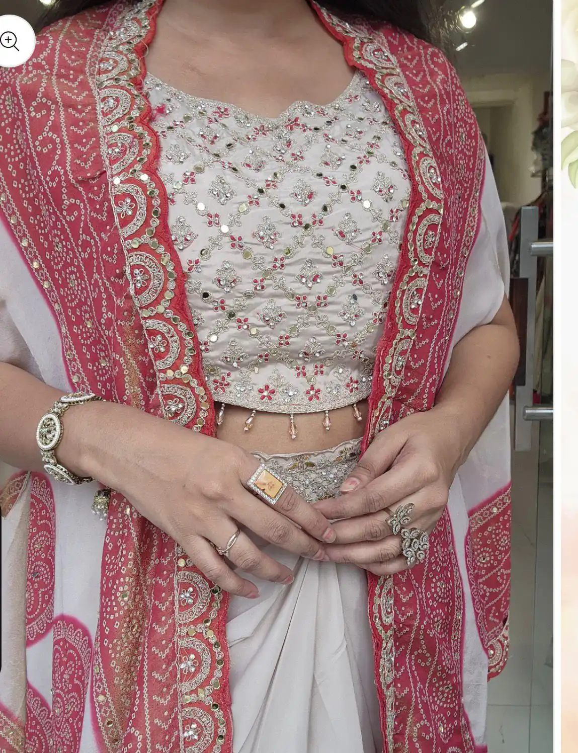 Peach Crap Silk Embroidery Mirror Work Dhoti Suit - Image 3