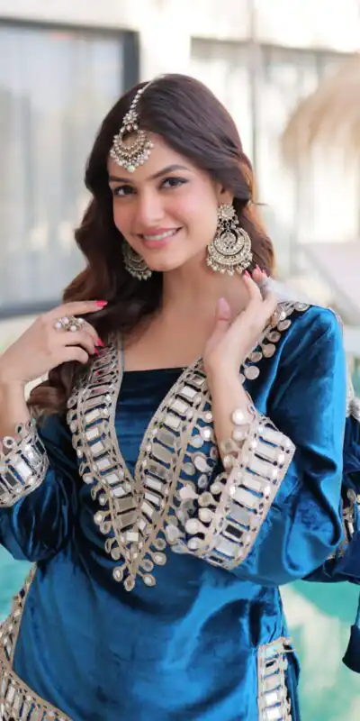 Z 111 Blue in Color 9000 Velvet. Mirror Work & Embroidery Work Salwar Suit Get it for ₹1999. Delivery 4-6 Working Days. Shop now. | Jump Suits, Salwar suit, Casual Suits, Creative suits, Palazzo Suits, Party Wear Suits, Patiala Suits, Straight Suits