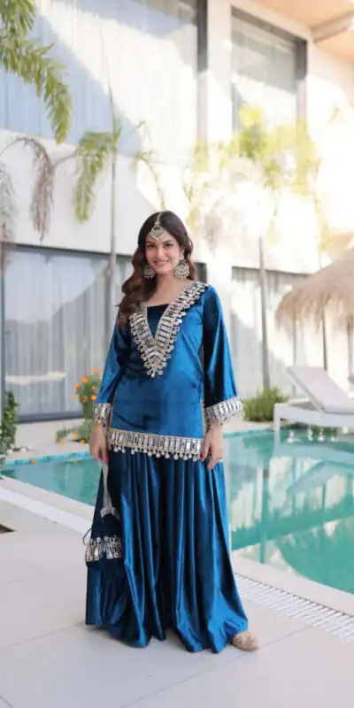 Z 111 Blue in Color 9000 Velvet. Mirror Work & Embroidery Work Salwar Suit Get it for ₹1999. Delivery 4-6 Working Days. Shop now. | Jump Suits, Salwar suit, Casual Suits, Creative suits, Palazzo Suits, Party Wear Suits, Patiala Suits, Straight Suits