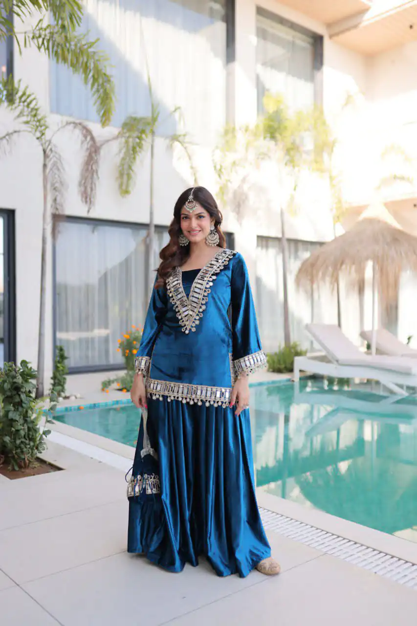 Z 111 Blue in Color 9000 Velvet. Mirror Work & Embroidery Work Salwar Suit Get it for ₹1999. Delivery 4-6 Working Days. Shop now. | Jump Suits, Salwar suit, Casual Suits, Creative suits, Palazzo Suits, Party Wear Suits, Patiala Suits, Straight Suits