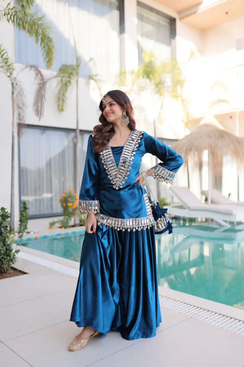 Z 111 Blue in Color 9000 Velvet. Mirror Work & Embroidery Work Salwar Suit Get it for ₹1999. Delivery 4-6 Working Days. Shop now. | Jump Suits, Salwar suit, Casual Suits, Creative suits, Palazzo Suits, Party Wear Suits, Patiala Suits, Straight Suits