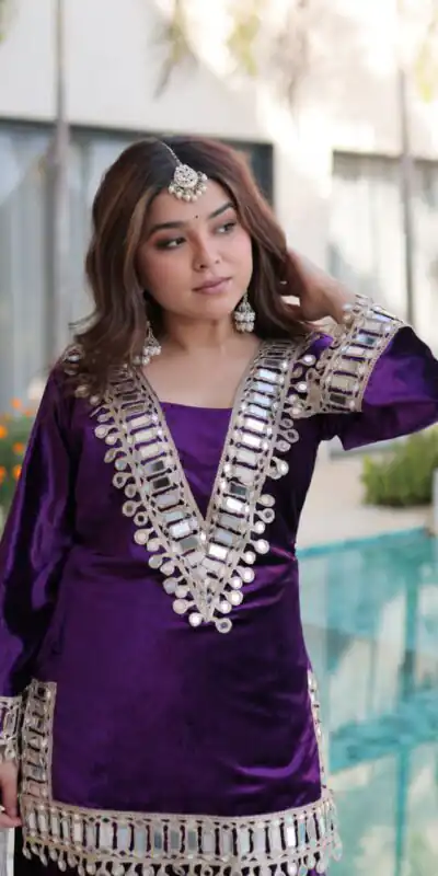 Z 111 Purple in Color 9000 Velvet. Mirror Work & Embroidery Work Salwar Suit Get it for ₹1999. Delivery 4-6 Working Days. Shop now. | Jump Suits, Salwar suit, Casual Suits, Creative suits, Designer Suits, Palazzo Suits, Party Wear Suits, Patiala Suits, Straight Suits