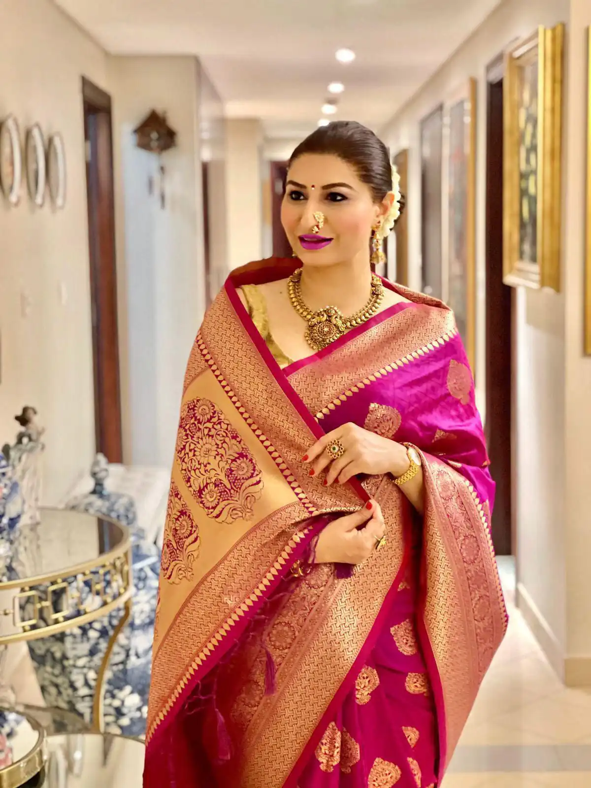 Pink Soft Lichi Jacquard Rich Pallu Saree - Image 2