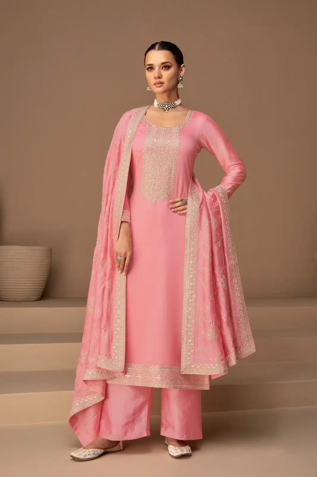 Pink Vichitra Embroidery Stone Work Salwar Suit