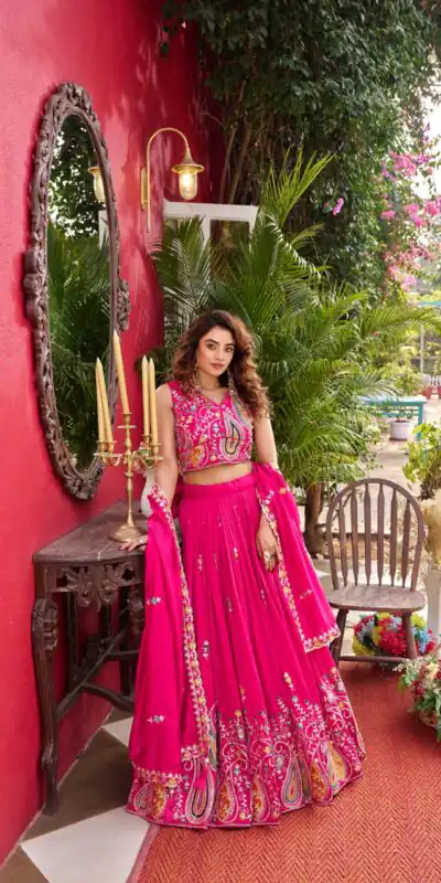 Pink Vichitra With Embroidery Work Lehenga Choli