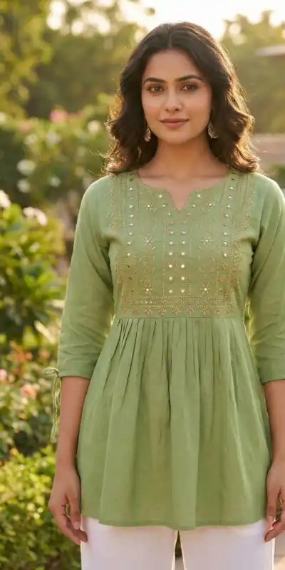 Pista Rayon Thread Work Fancy Kurti