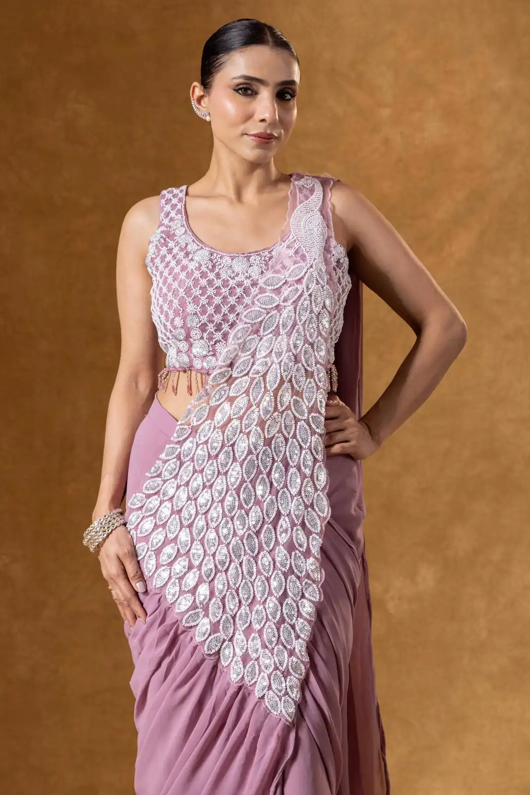 ST 1165 Onion Faux Georgette Saree with Embroidery Work & Sequins Work. Now at just ₹1799. Delivery 4-6 Working Days. Shop now. | Sarees, Bollywood Sarees, Creative Sarees, Designer Sarees, Embroidered Sarees, Ethnic Saree, Modern Digital sarees, Party Wear Sarees