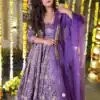 Purple Crunchy Silk Embroidery Work Anarkali Suit