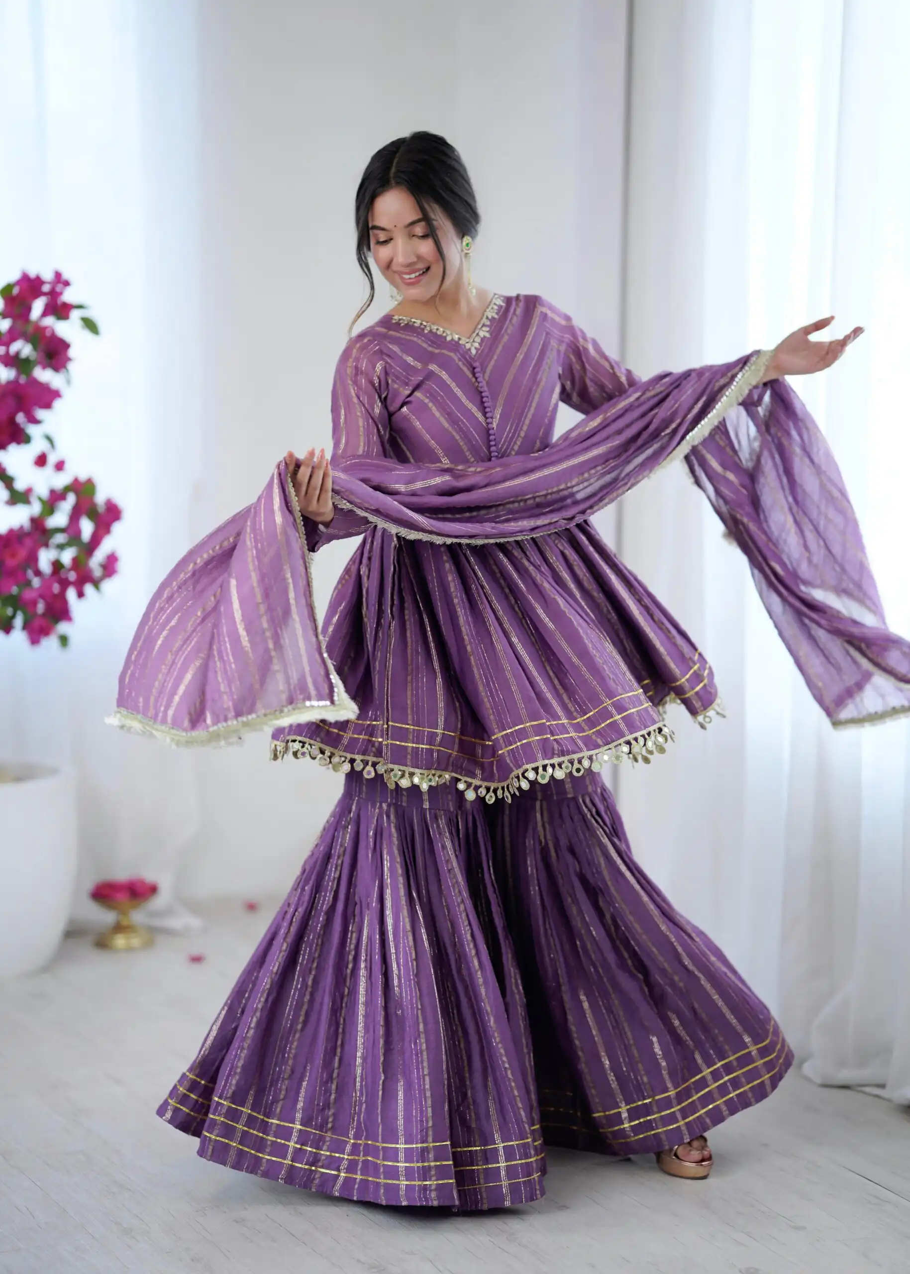 Purple Mal Chanderi Mirror Work Salwar Suit - Image 6