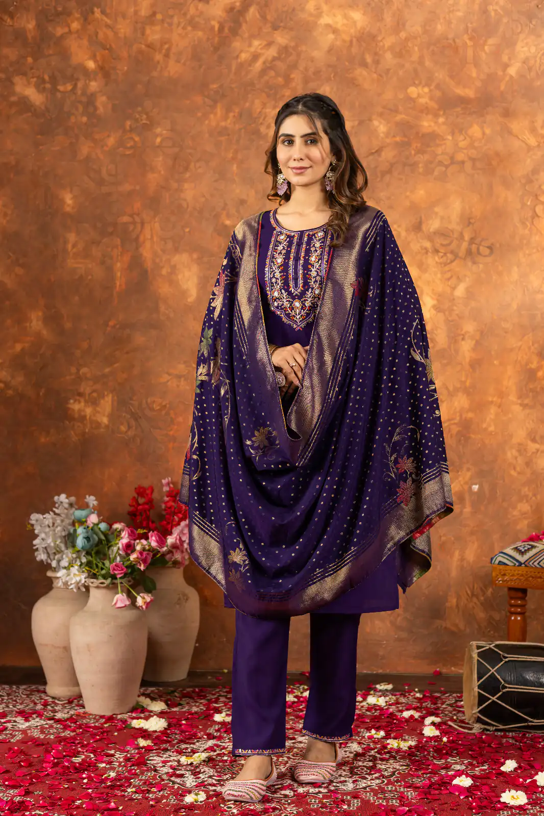 Purple Marina Silk Embroidery Work Salwar Suit - Image 3