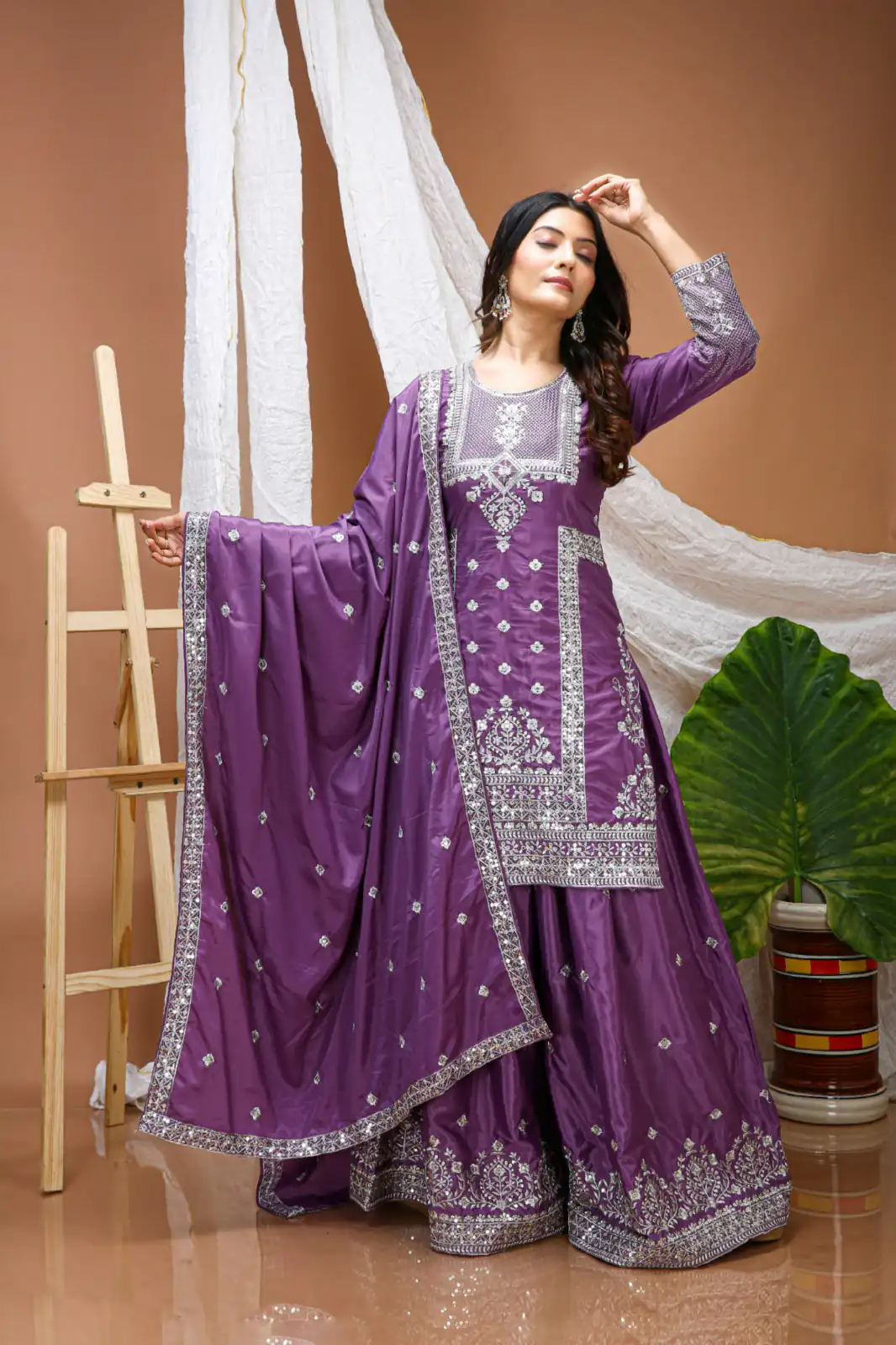 Purple Natural Crap Embroidery Work Salwar Suit - Image 2