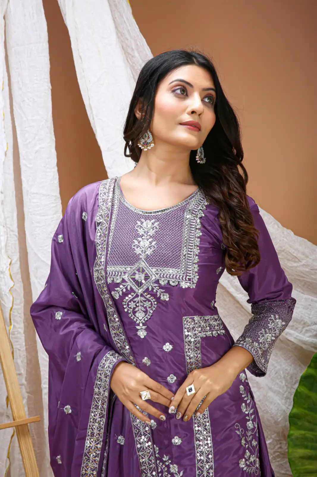Purple Natural Crap Embroidery Work Salwar Suit - Image 4