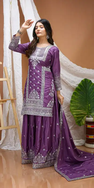 FE 127 Purple Natural Crep Salwar Suit Brown with Embroidery Work. Exclusive Offer ₹2449. Delivery 4-6 Working Days. Shop now. | Jump Suits, Salwar suit, Casual Suits, Creative suits, Designer Suits, Palazzo Suits, Party Wear Suits, Patiala Suits, Straight Suits
