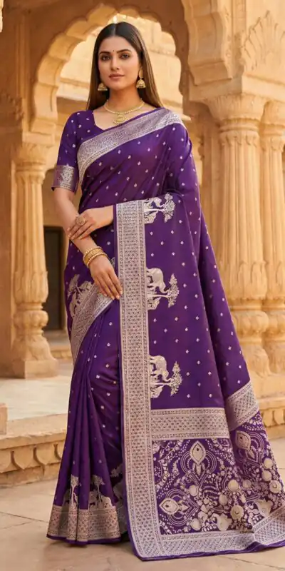 Purple Pure Banarasi Silk Zari Lace Work Saree