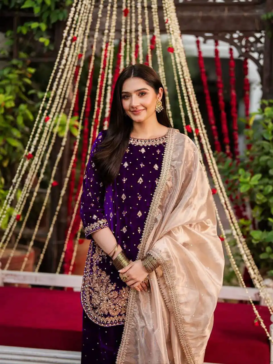 Purple Viscose Velvet Thread Sequence Work Salwar Suit - Image 3