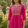 Rani Pink Rayon Thread Work Fancy Kurti
