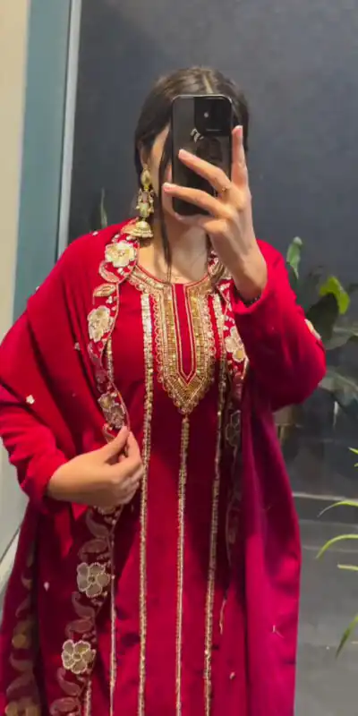 ST 1134 Red 9000 Velvet Salwar Suit with Lace Work & Embroidery Work. Available at ₹2099 only. Delivery 4-6 Working Days. Shop now. | Jump Suits, Salwar suit, Casual Suits, Creative suits, Designer Suits, Palazzo Suits, Party Wear Suits, Patiala Suits, Straight Suits