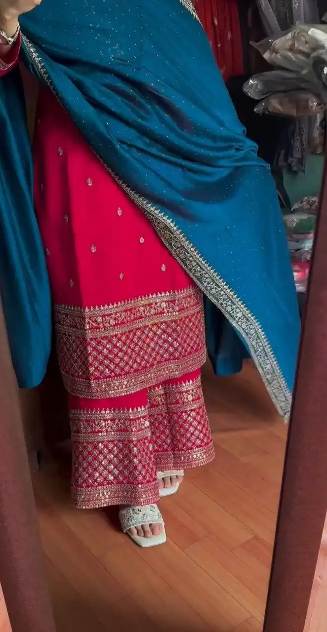 DC G76 Red Color Chinon Salwar Suit with Lace Work & Embroidery Work. Get it for ₹1949. Delivery 4-6 Working Days. Shop now. | Jump Suits, Tops & Bottoms, Track Suits, Salwar suit, Casual Suits, Creative suits, Designer Suits, Palazzo Suits, Party Wear Suits, Patiala Suits, Straight Suits, Trendy Wear