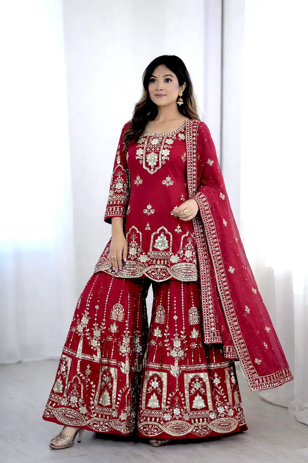 Red Faux Georgette With 5 mm Sequence Work Salwar Suit - Image 2