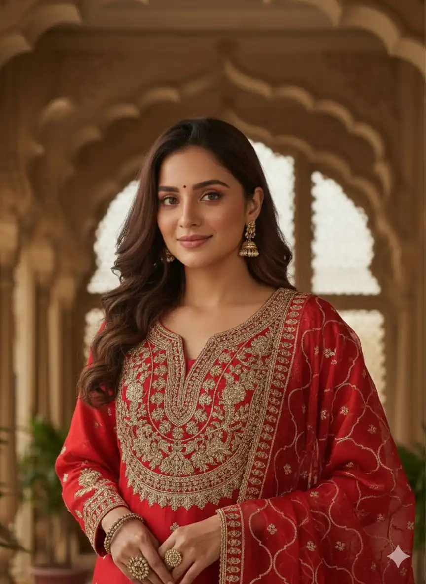 Red Fendy Embroidery Work Salwar Suit - Image 3