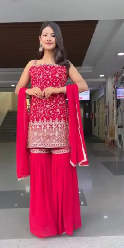 Red Fox Georgette Sequence Lace Work Salwar Suit