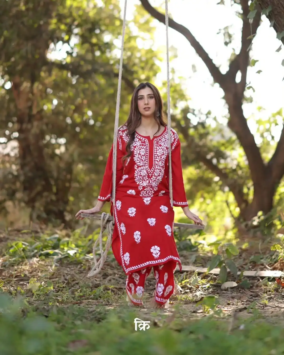 Red Rayon Embroidery Work Salwar Suit - Image 3