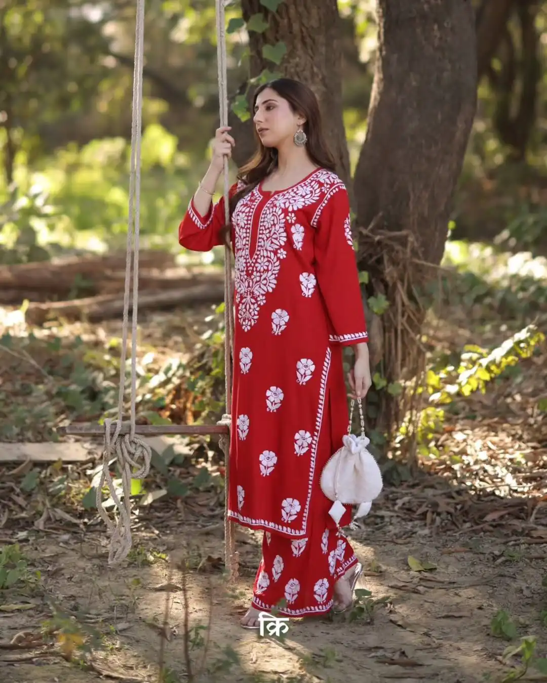 Red Rayon Embroidery Work Salwar Suit - Image 2