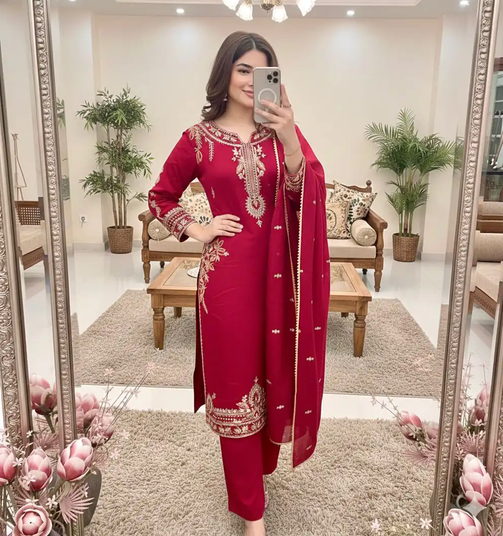 MT 1066 Red Color Roman Silk Salwar Suit with Embroidery Work. Available at ₹2049 only. Delivery 4-6 Working Days. Shop now. | Jump Suits, Salwar suit, Casual Suits, Creative suits, Designer Suits, Palazzo Suits, Party Wear Suits, Patiala Suits, Straight Suits