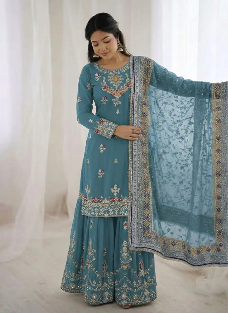 Sky Blue Georgette Sequence Work Salwar Suit