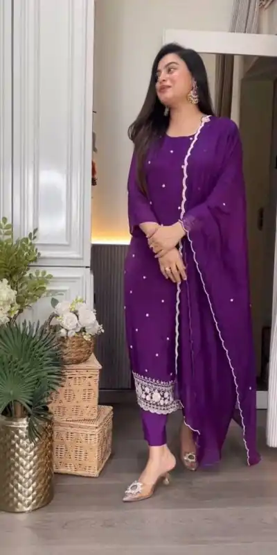 DC 98 Purple Color Chinon Silk Sawlar Suit with Embroidery Work. Exclusive Offer ₹1799. Delivery 4-6 Working Days. Shop now. | Jump Suits, Salwar suit, Casual Suits, Creative suits, Designer Suits, Palazzo Suits, Party Wear Suits, Patiala Suits, Straight Suits