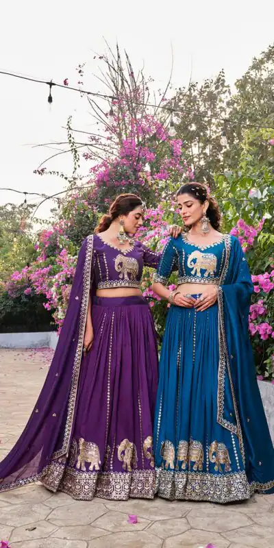 Ram 165 Dark Purple in Color Vichitra Silk Embroidery Work Lehenga Choli . Now at just ₹2599. Delivery 4-6 Working Days. Shop now. | Lehenga, Bollywood Lehenga, Creative Lehenga, Designer Lehenga, Embroidered Lehenga, Party Wear Lehenga
