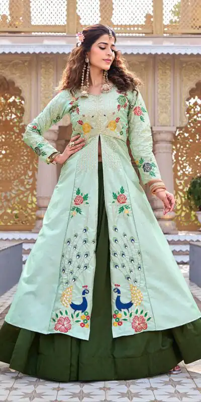 Ram 164 Pista Color Satin Silk Lehenga Choli with Embroidery Work. Best Price ₹2649. Delivery 4-6 Working Days. Shop now. | Lehenga, Bollywood Lehenga, Creative Lehenga, Designer Lehenga, Embroidered Lehenga, Party Wear Lehenga