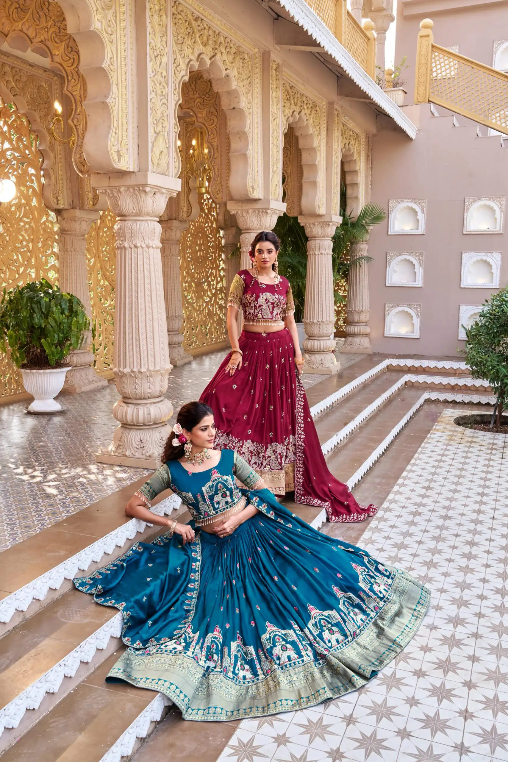 Special Teal Vichitra Silk Thread Work Lehenga Choli - Image 5