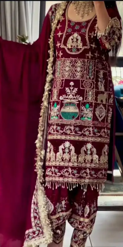 NF 1247 Maroon in Color Natural Crepe Embroidery Work Salwar Suit . Affordable Price βΉ2599. Delivery 4-6 Working Days. Shop now. | Jump Suits, Salwar suit, Casual Suits, Creative suits, Designer Suits, Palazzo Suits, Party Wear Suits, Patiala Suits, Straight Suits