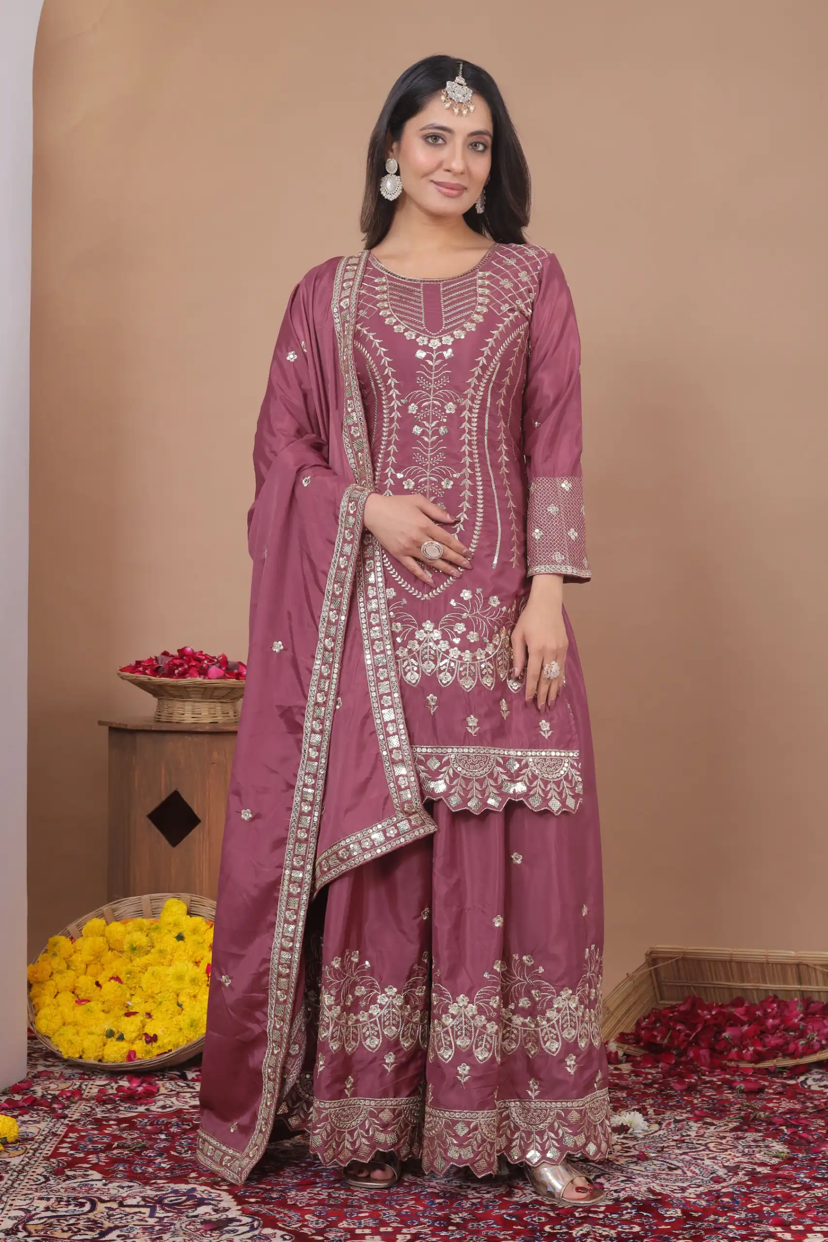 FE 128 Onion Natural Crep Salwar Suit Brown with Embroidery Work. Exclusive Offer ₹2449. Delivery 4-6 Working Days. Shop now. | Jump Suits, Salwar suit, Casual Suits, Creative suits, Designer Suits, Palazzo Suits, Party Wear Suits, Patiala Suits, Straight Suits