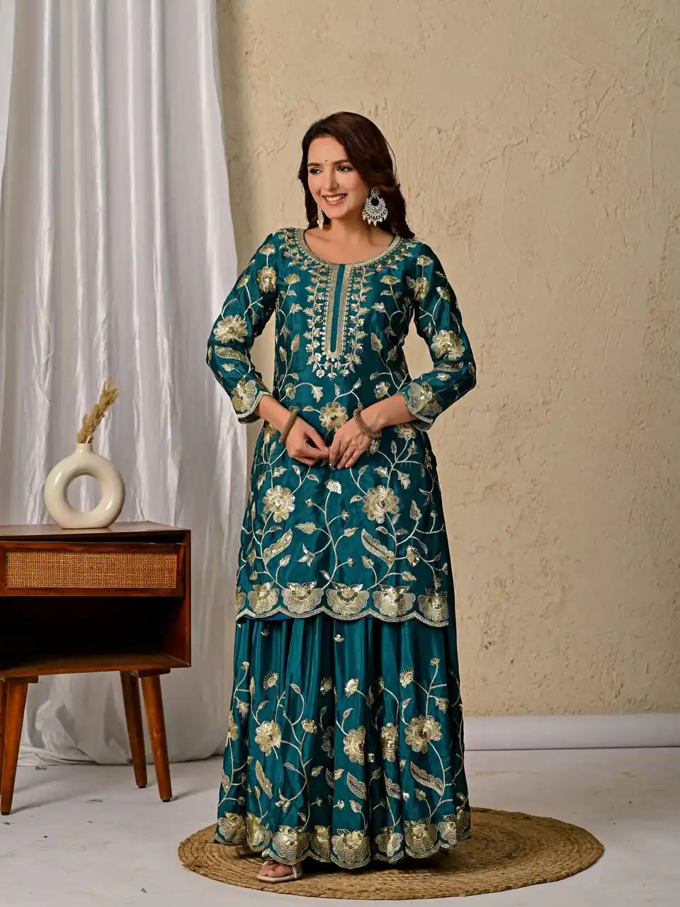 MD 3057 Teal Chinon Silk Salwar Suit with Embroidery Work & Lace Work. Affordable Price ₹2149. Delivery 4-6 Working Days. Shop now. | Jump Suits, Salwar suit, Casual Suits, Creative suits, Designer Suits, Palazzo Suits, Party Wear Suits, Patiala Suits, Straight Suits