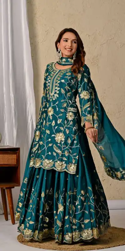 MD 3057 Teal Chinon Silk Salwar Suit with Embroidery Work & Lace Work. Affordable Price ₹2149. Delivery 4-6 Working Days. Shop now. | Jump Suits, Salwar suit, Casual Suits, Creative suits, Designer Suits, Palazzo Suits, Party Wear Suits, Patiala Suits, Straight Suits