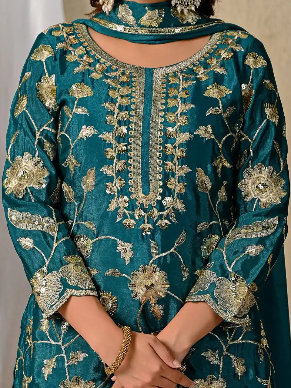 MD 3057 Teal Chinon Silk Salwar Suit with Embroidery Work & Lace Work. Affordable Price ₹2149. Delivery 4-6 Working Days. Shop now. | Jump Suits, Salwar suit, Casual Suits, Creative suits, Designer Suits, Palazzo Suits, Party Wear Suits, Patiala Suits, Straight Suits