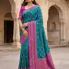 Teal Pochampalli Silk Lace Zari Work Saree