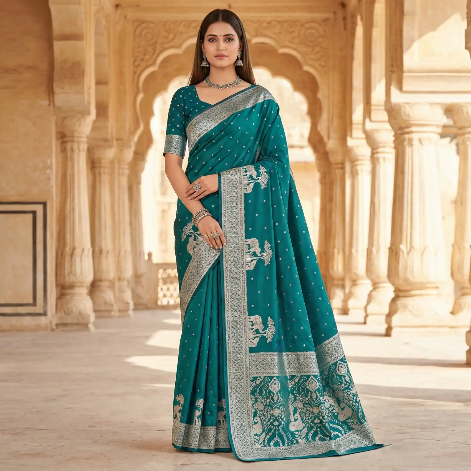 MB 25 GAJRAJ Teal in Pure Banarasi Silk Zari Work & Lace Work Saree . Introductory Price ₹1899. Delivery 4-6 Working Days. Shop now. | Sarees, Bollywood Sarees, Creative Sarees, Designer Sarees, Embroidered Sarees, Ethnic Saree, Modern Digital sarees, Party Wear Sarees